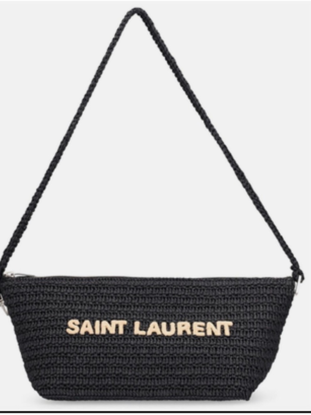 Saint Laurent Black Raffia Shoulder Bag with Contrast Cream Logo - Picture 8 of 16